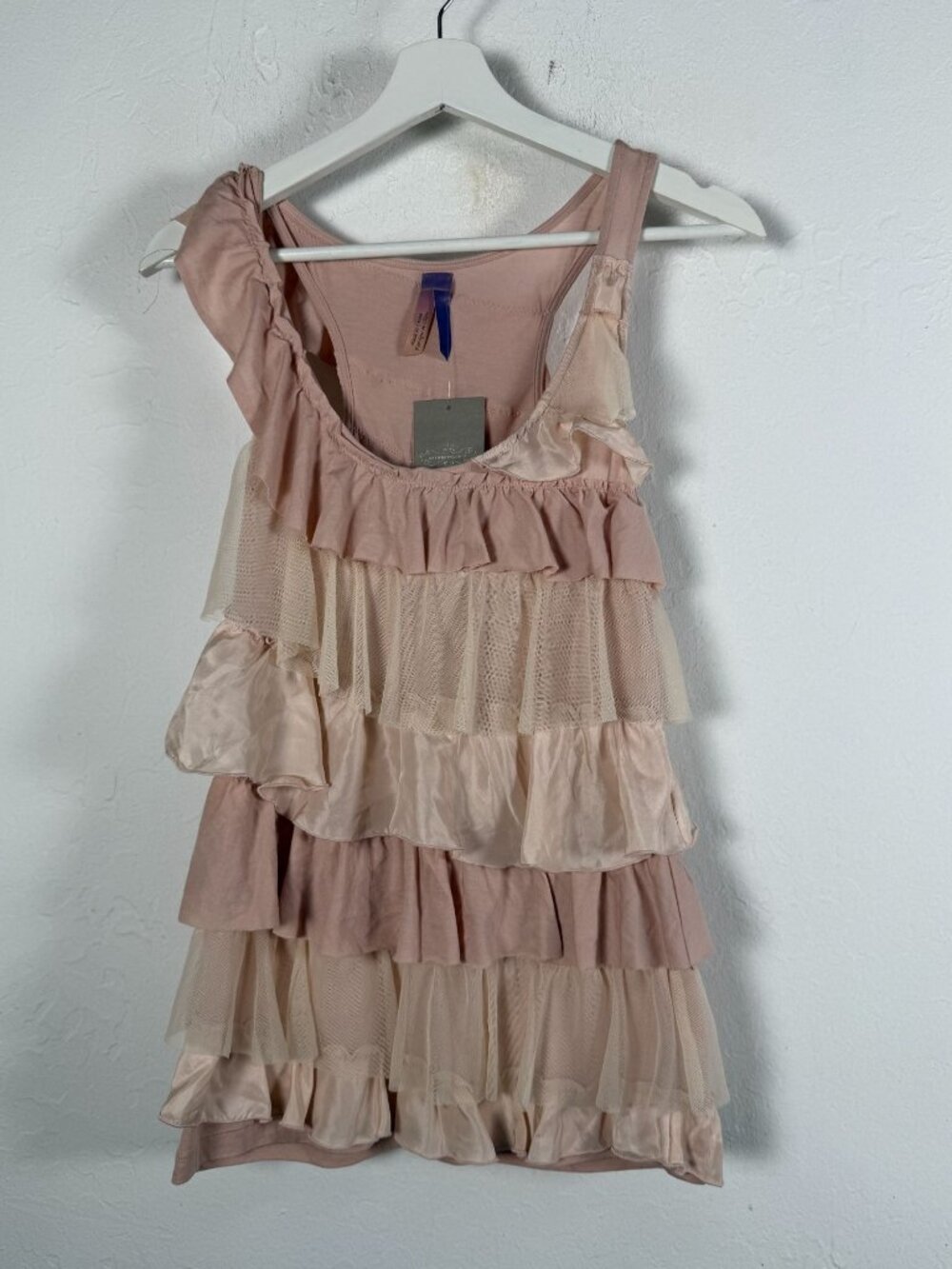 Anthropologie Womens Ruffle Tiered Tank Top Blush Pink Tulle Shell Medium New
